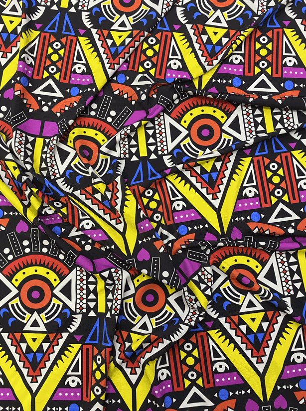 African Print Fabric  in Nylon Spandex 4 Way Stretch  Fabric - Multi-Color