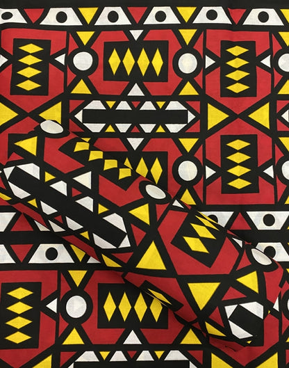 African Fabric Samakaka Angola Wax-  Red & Yellow