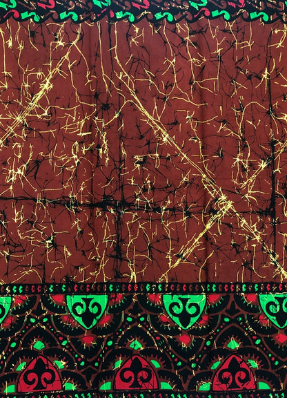 Batik Wax Print; Brown, Green, Red