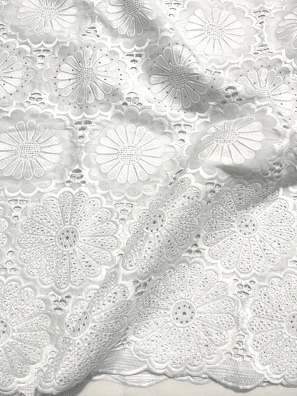 High Quality Swiss Voile Lace with tiny Stone- White