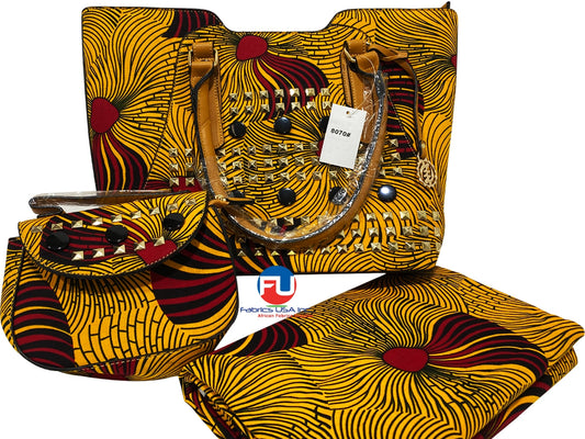 African Print Fabric & Bags :  Yellow-gold, Red, Black