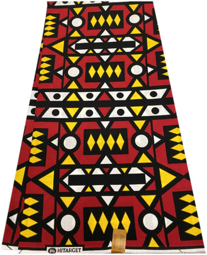 African Fabric Samakaka Angola Wax-  Red & Yellow