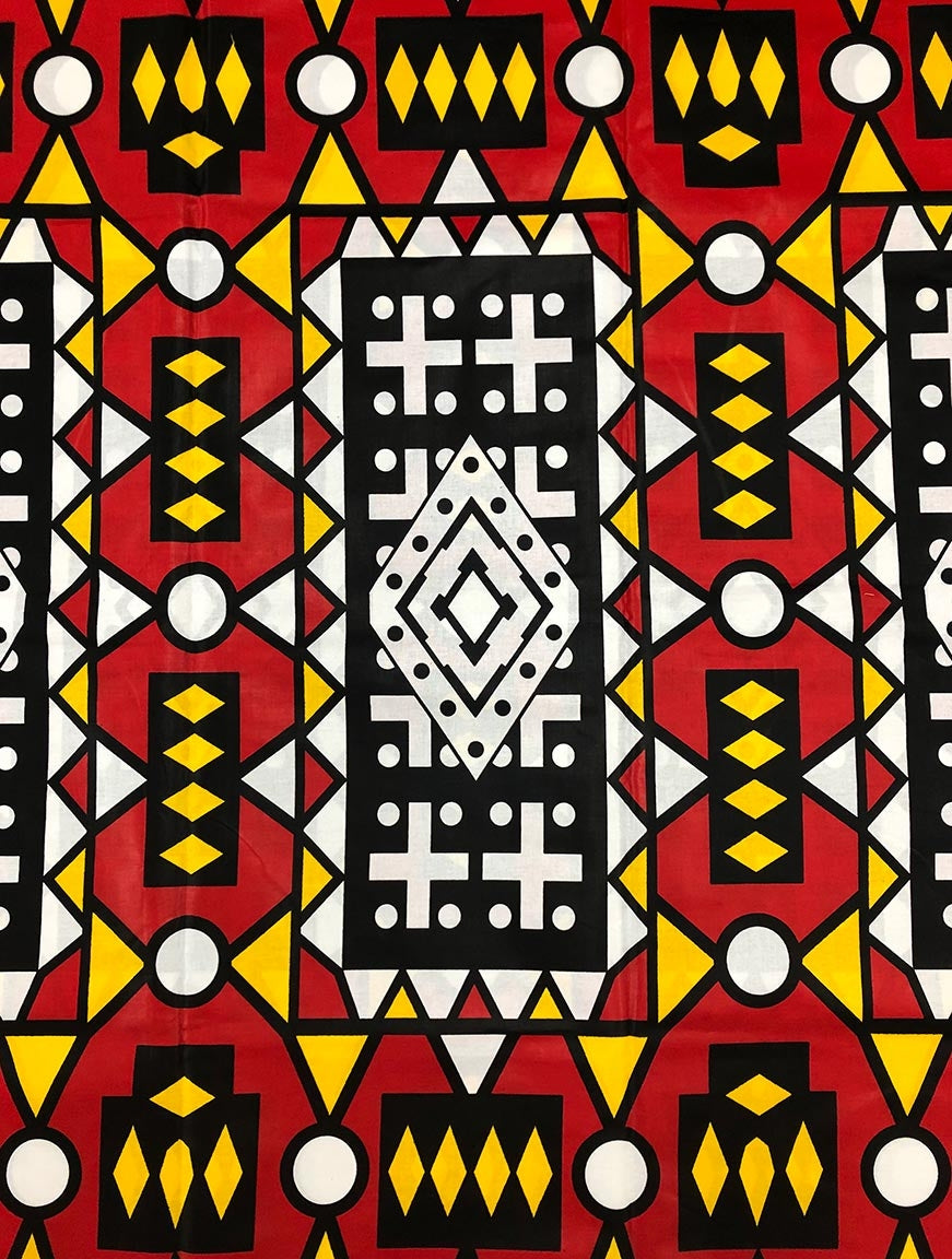 African Fabric Samakaka Angola Wax -  Red & Yellow