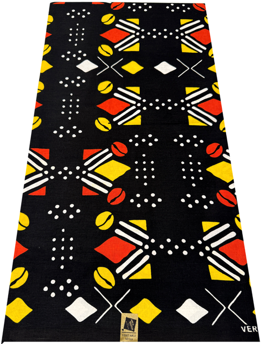 African Angola Mud cloth Ankara Wax Print, - Black Yellow Orange White