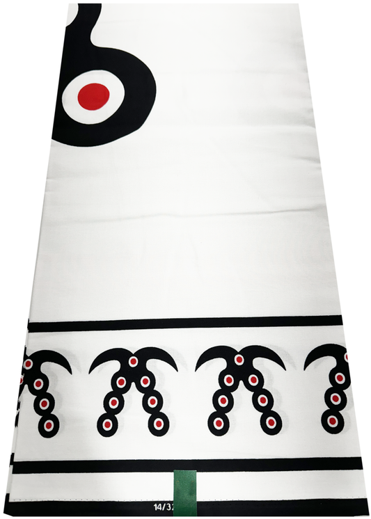 Ankara Wax Print Geometric Design- White, Black & Red