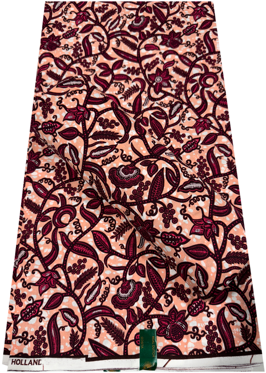 African Ankara Hollandais Print- Peach Blush, Deep Red