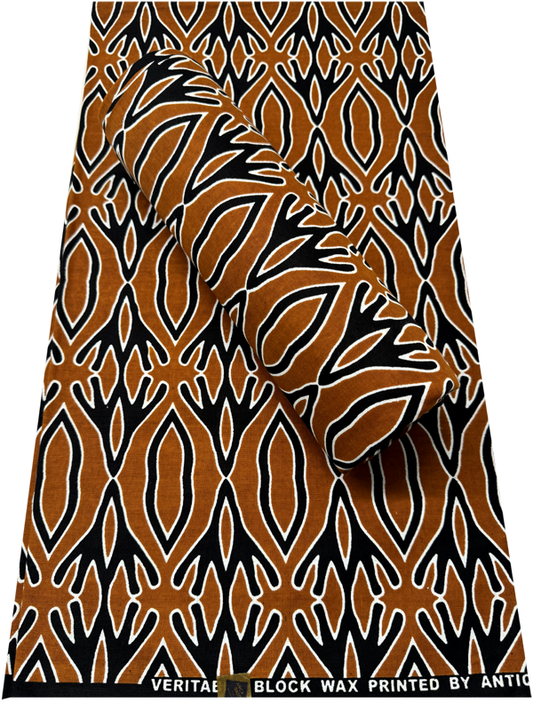 High Quality African Wax Print - Brown Black and White