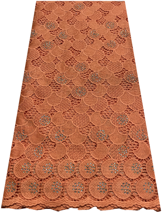 Exclusive and High Quality Guipure Lace/ Corded Lace- Neon  Orange with stone