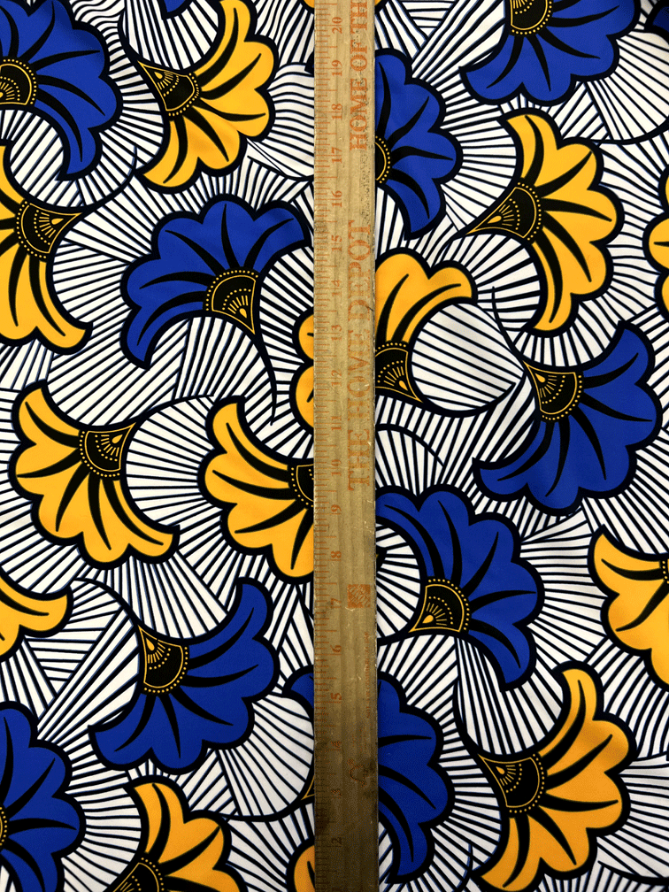 Beautiful Design African Print in Spandex Fabric- White, Yellow, Royal Blue, Black