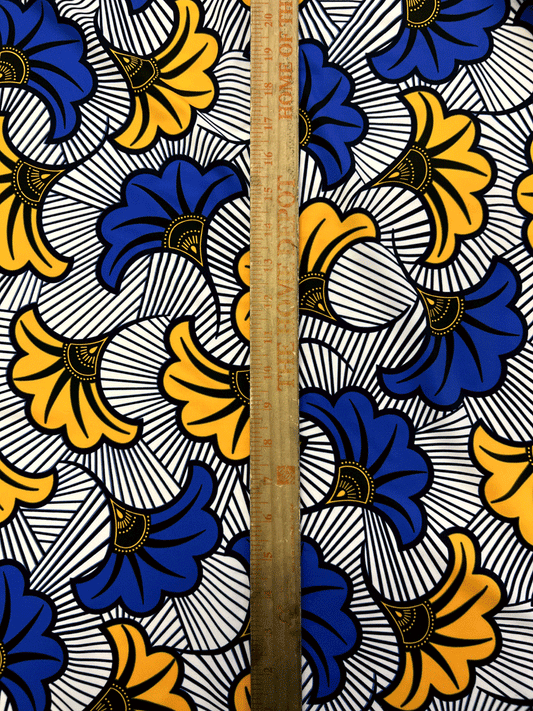 Beautiful Design African Print in Spandex Fabric- White, Yellow, Royal Blue, Black