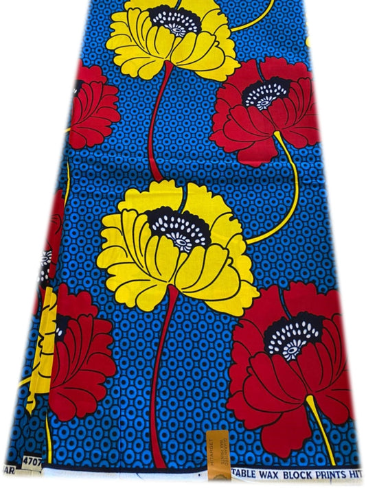 African Wax Ankara Print-Red,Yellow,Blue,Black,White