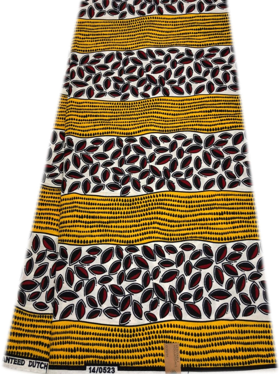 African Ankara Wax Print-, Red ,Golden-Yellow, Black, White