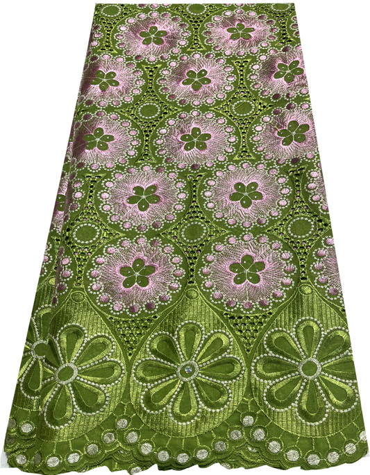 Swiss Voile Lace with Stone-Apple-Green, Pink, Light-Gold