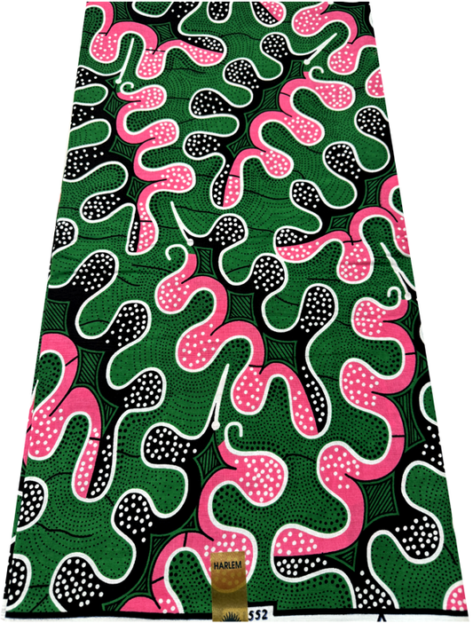 Exclusive Veritable  Wax Print-Apple Green Pink White Black