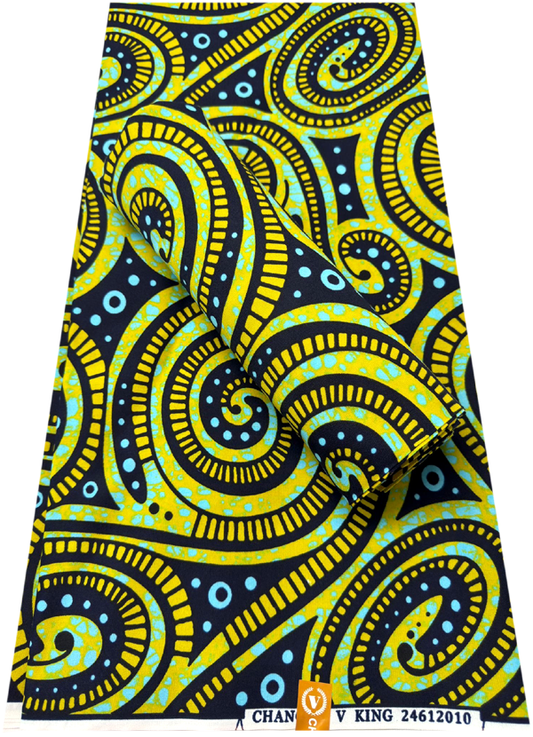 Polyester African Wax Prints Fabrics- Yellow, Sky-blue, Dark-blue,