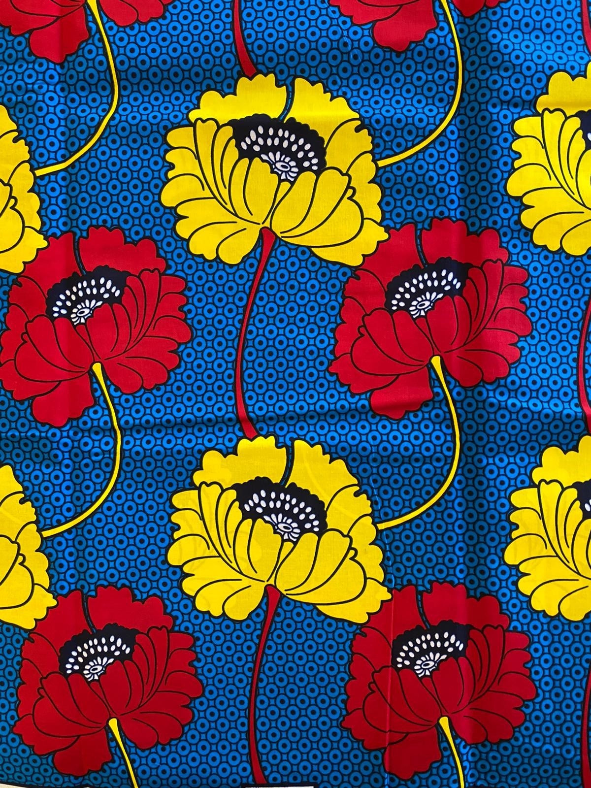 African Wax Ankara Print-Red,Yellow,Blue,Black,White