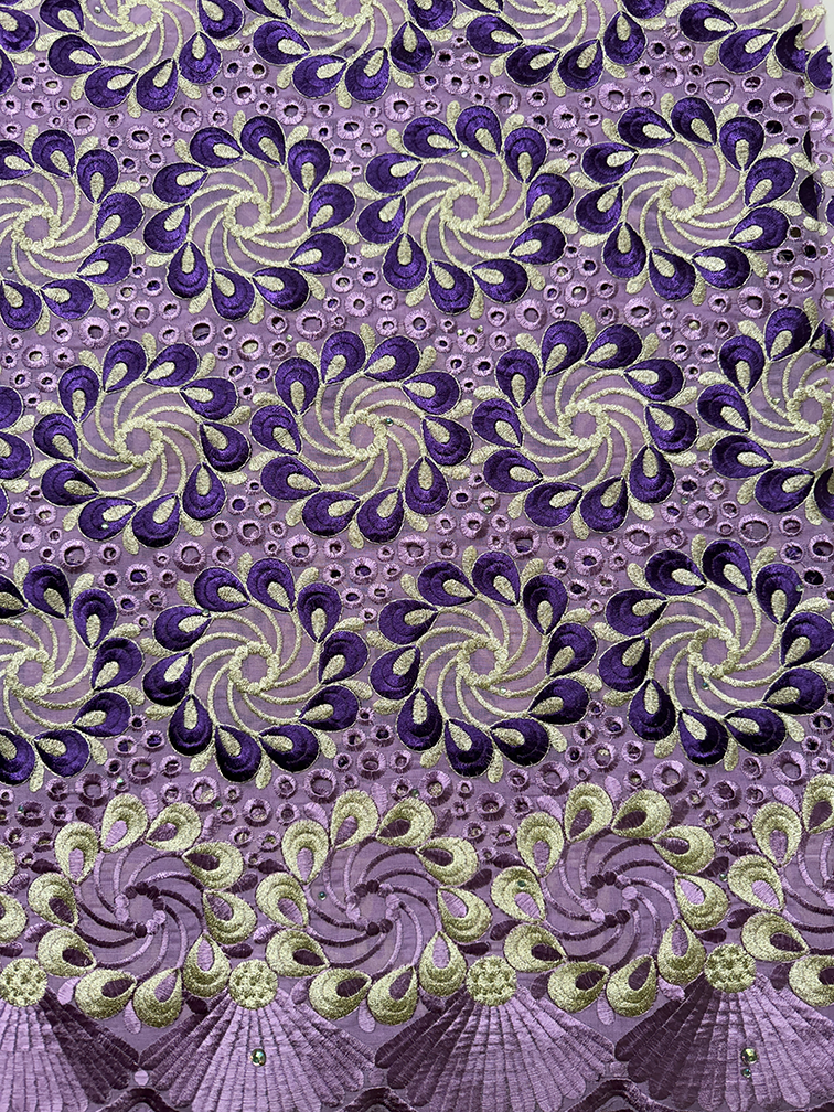 African Swiss Voile Lace Fabric- Lilac, Purple-Yam, Metallic Gold