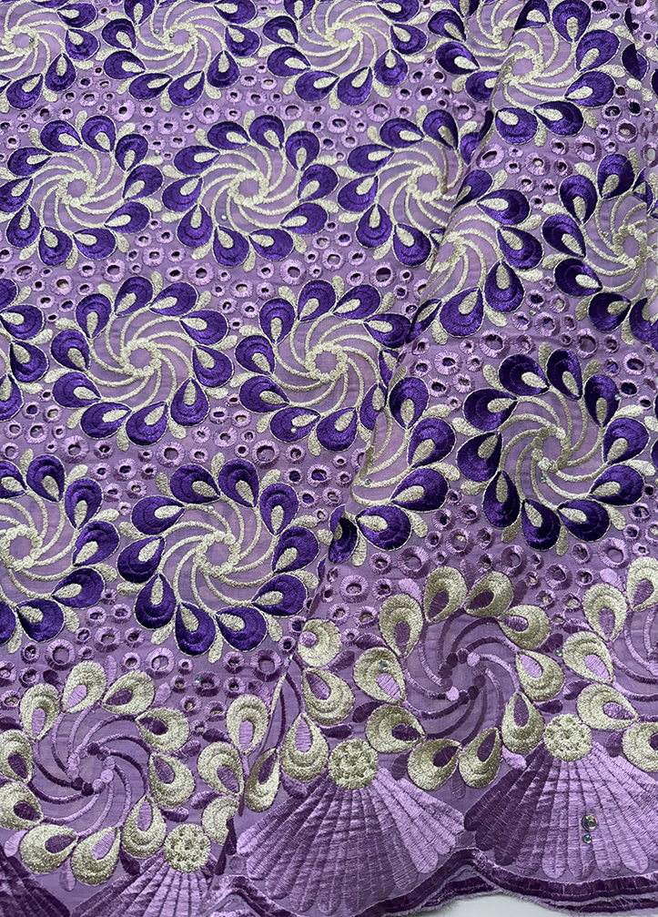 African Swiss Voile Lace Fabric- Lilac, Purple-Yam, Metallic Gold