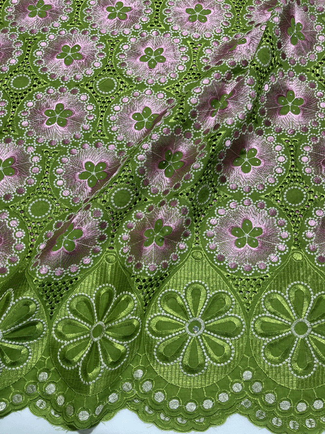 Swiss Voile Lace with Stone-Apple-Green, Pink, Light-Gold