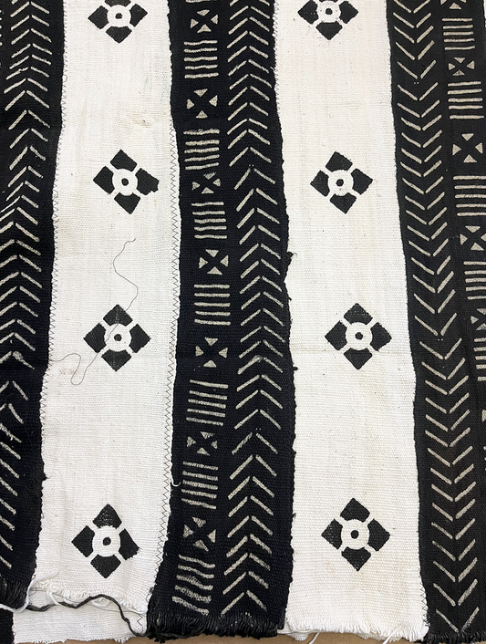 Authentic African Handoven Mud Cloth Cotton : black & white