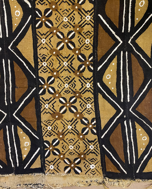 Mali Mud Cloth Authentic textile  - Light Gold, Dark-Brown & Off White