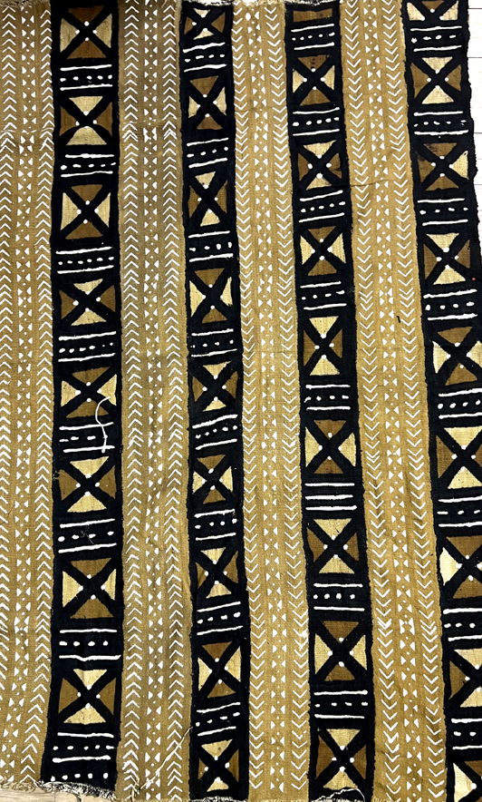 Original Mud Cloth Authentic Handmade From Mali- Light-Gold, Black, White, Brown