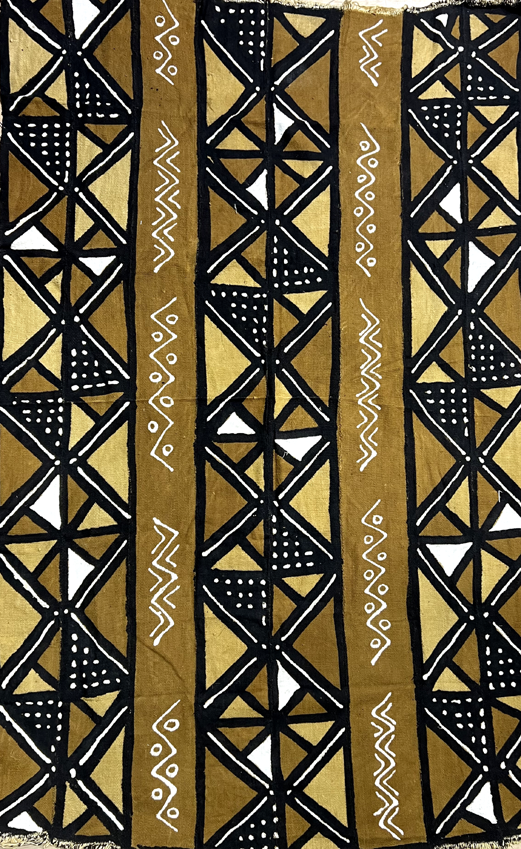 Mud Cloth Hand Woven Fabric- Black White Light-Gold Brown- MO2324