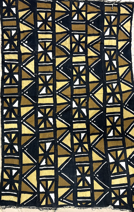 Made In Mali - Authentic Vintage Mud Cloth-Black, White, Light-Gold, Golden-Brown-MO2339