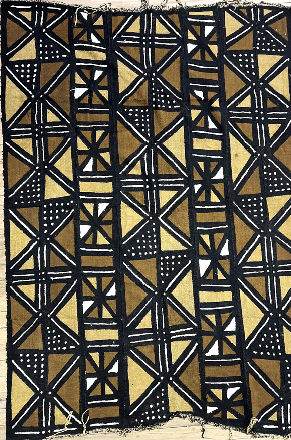 Authentic Handmade Handwoven  Vintage Mud Cloth Made in Mali-Black, White, Light-Gold, Golden-Brown-MO2340