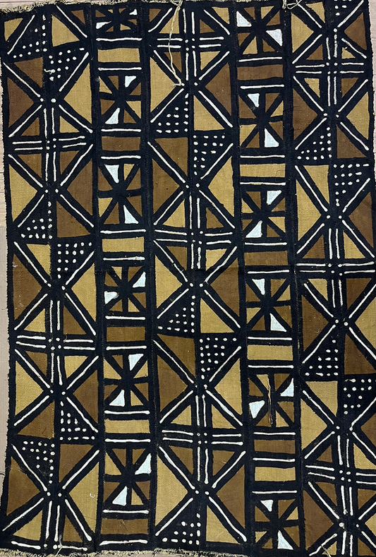 Handmade Mud Cloth- White, Black, Chocolate-Brown, Light-Gold- Made in Mali