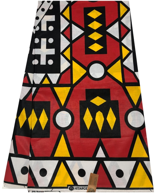 African Fabric Samakaka Angola Wax -  Red & Yellow