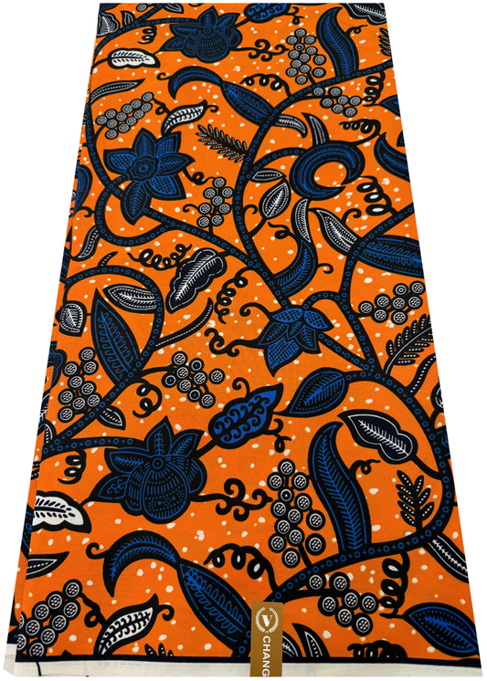 Cotton Polyester African Wax Prints Fabrics - Orange, Royal-Blue, White, Black, Dark-Blue