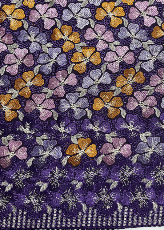 Multi-Color Cotton Swiss Voile Lace- Purple, Lilac, Gold, Orange, Silver