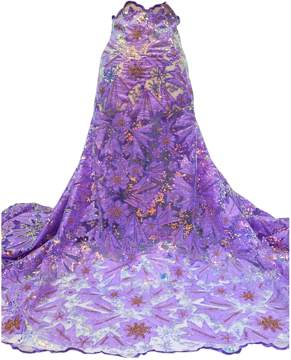 Exotic Lilac  Bridal Lace/Lace for Prom Dresses Embroidery with Stone & Iridescent Sequin with Gold Stone