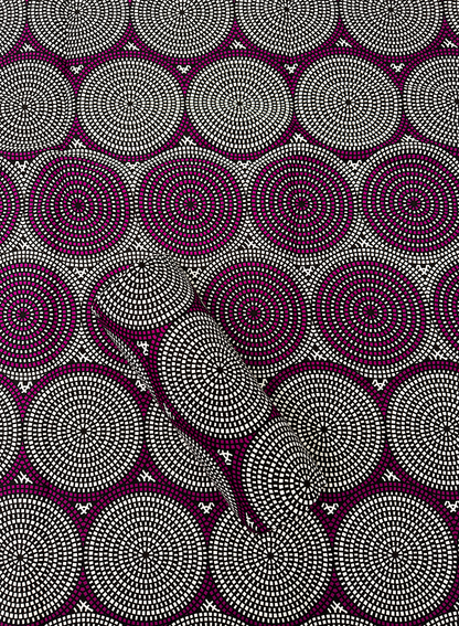 Polyester Veritable Ankara Wax Print-Purple, Dark-Brown, White, Black