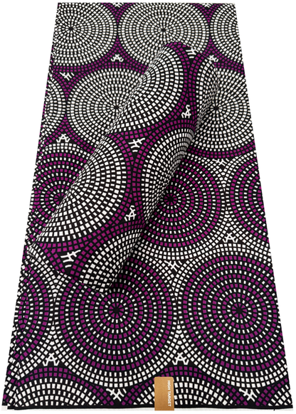 Polyester Veritable Ankara Wax Print-Purple, Dark-Brown, White, Black