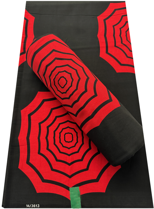 Veritable Hollandais Wax Print-Red and Black-Swirl Pattern