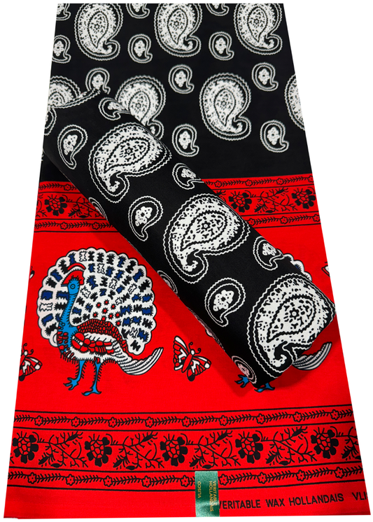 Guaranteed African Wax Print- Black White Red Sky Blue Royal Blue