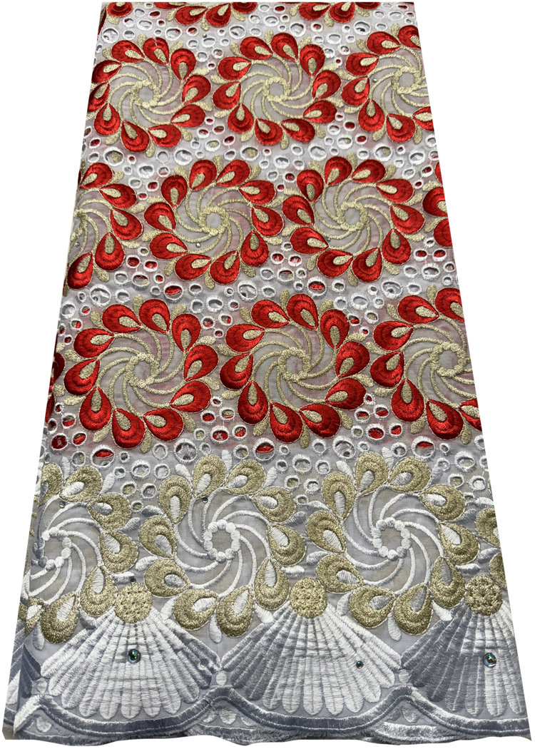 Swiss Voile Lace Red, Metallic Gold, White