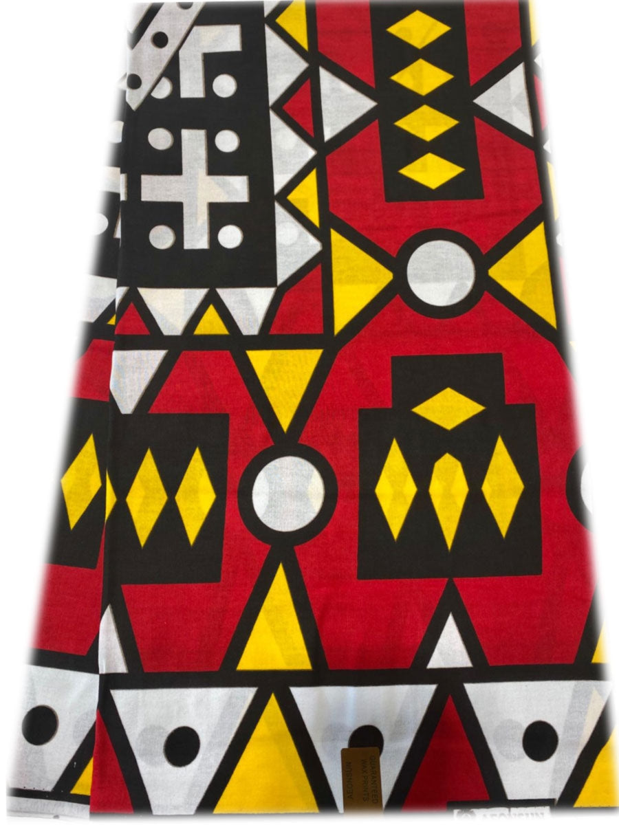 African Fabric Samakaka Angola Wax -  Red & Yellow