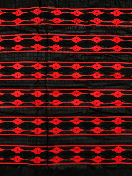 Black Seersucker Fabric with Embroidered Red Yarn