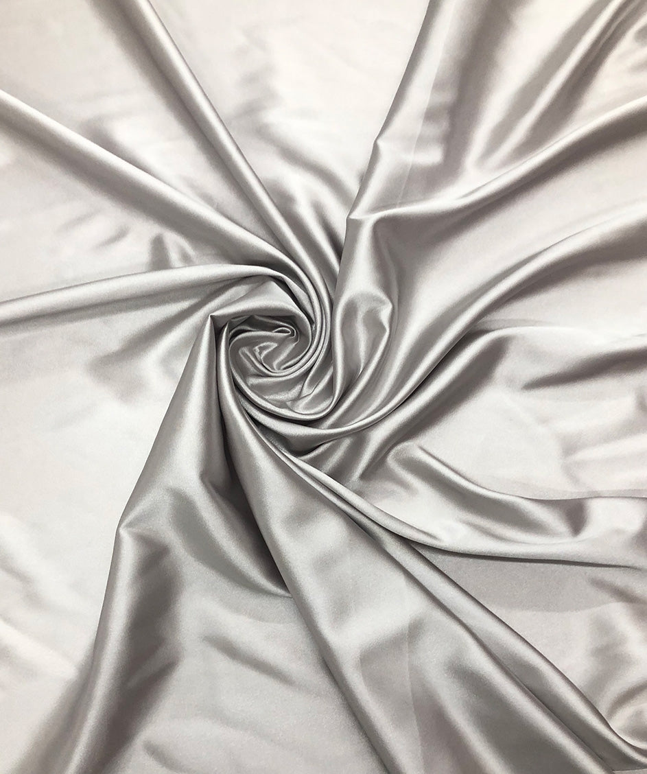 Silver;Stretch Polyester Charmeuse Fabric