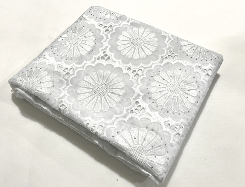 High Quality Swiss Voile Lace with tiny Stone- White