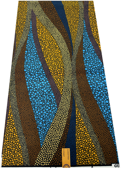 Polyester African Wax Prints Fabrics/Cotton Blend African Wax Print -Peach, Yellow, Brown, Sky-Blue, Black, Royal-Blue