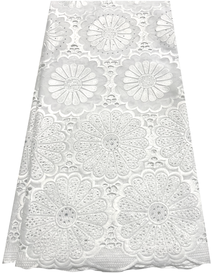 High Quality Swiss Voile Lace with tiny Stone- White