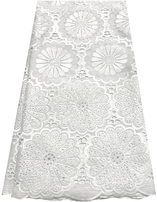 High Quality Swiss Voile Lace with tiny Stone- White