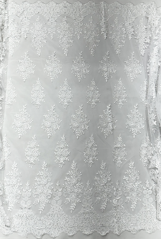 corded lace white/ white  color and metallic  thread -c13