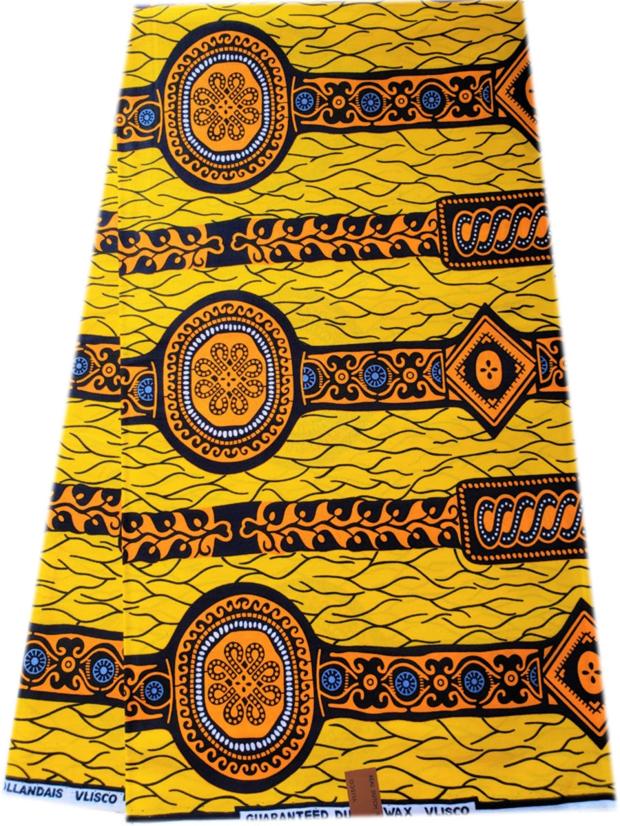 African Wax Print Fabric;Yellow,Golden-Brown