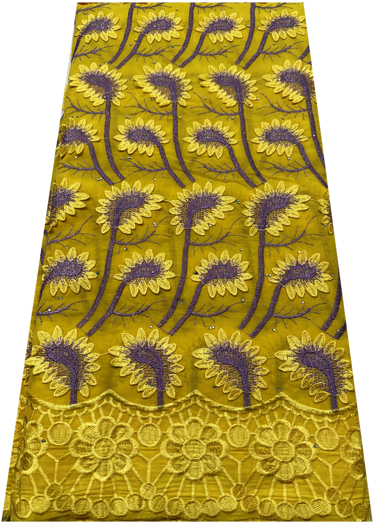 3D High End Super Quality Swiss Voile Lace- Yellow and Purple