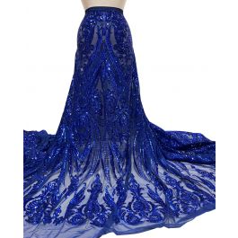 Royal Blue Victorian Egg Tulip Sequin Mesh 4-Way Stretch 55” Wide